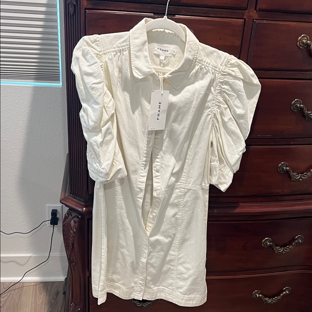 Frame Denim Ivory Puff Sleeve Dress
